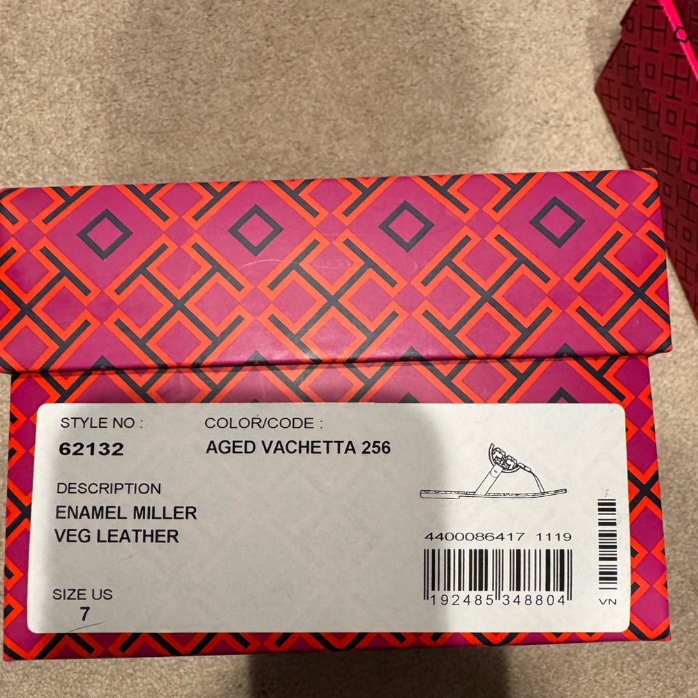 Tory Burch Enamel Miller Sandals in Pink and Orange